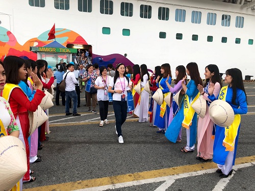 Saigontourist Cruises International welcoming and serving at a port of Phu My (Ba Ria - Vung Tau).